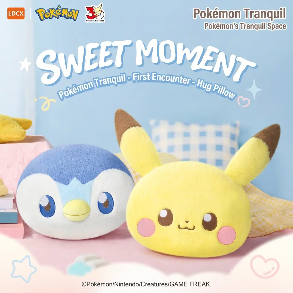 MINISO Pokémon Tranquil First Encounter Hug Pillow, Official Pokémon Plush Cushion, Pikachu Piplup Soft Stuffed Pillow, Cute Character Pillow Toy, Cozy Home Decor, Gift for Pokémon Fans