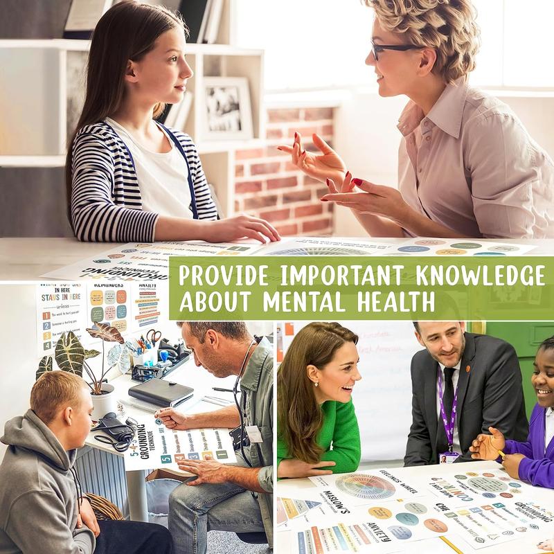 Care Mental Health Posters set 10 Multicolor, Therapy Office Decor, Counseling Office Must Haves School Counselor PR Colorful for Transforming Your Workspace into a Productive and Positive Environment