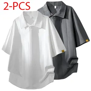 Summer 2026 men’s polo shirt — a new knit jacquard design with a turn-down collar, vertical stripes, solid color, short sleeves; an elegant old-money pullover T-shirt with versatile casual Japanese styling for everyday wear and vacations; also great as a