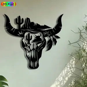 1pc Western Bull Skull Metal Wall Art, Desert Cactus Bull Statue Mural, Vintage Ironwork, Intricate Craftsmanship, Perfect for Fathers Day, Housewarming Decor, Perfect for Patio Wall Ranch Office Decor, Ideal Gift for Western Decor Enthusiasts.