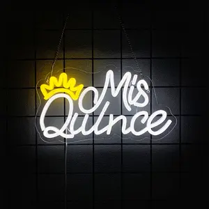 Mis Quince Neon Sign, LED Mis Quinceanera Neon Sign with Crown, Mis Xv Neon Sign Light, Mis 15 Años Letrero Quinceanera Decorations for 15th Birthday Party Girl Kid Christmas Wall Decor