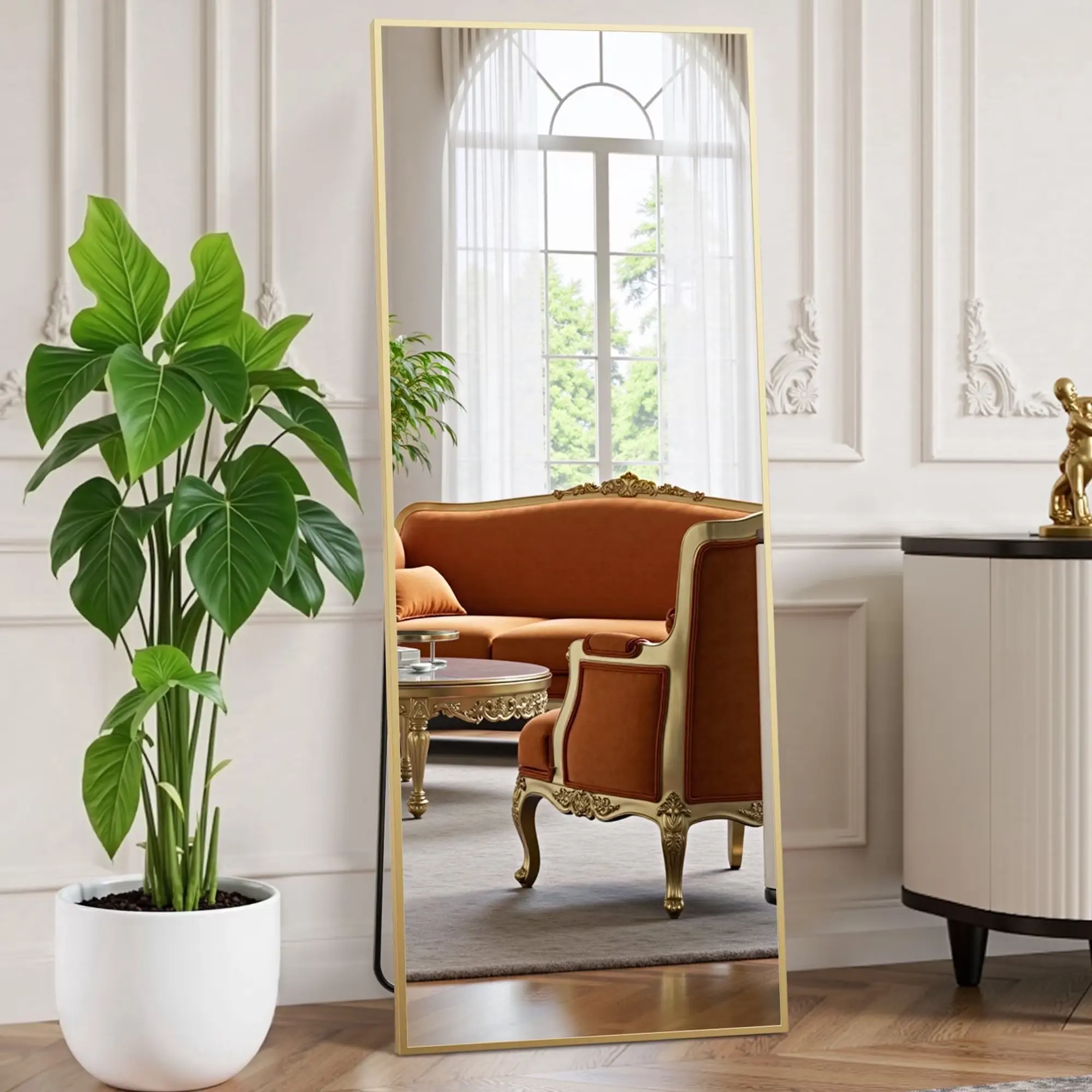Full Length Mirror 64"x21" Full Body Mirror Rectangle Free Standing Wall Mounted Leaning Hanging Full body Mirrors, Gold
