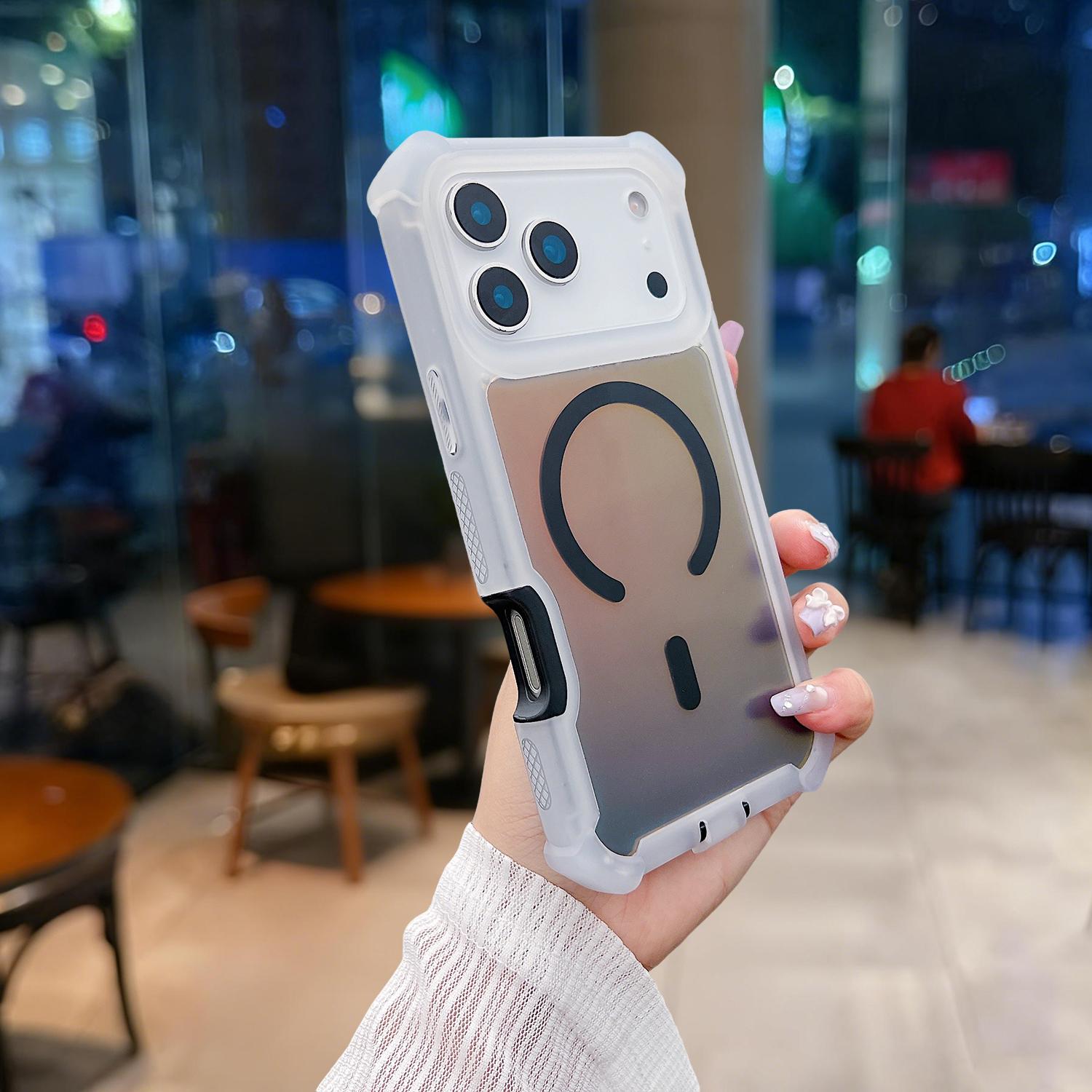 For iPhone 17 Pro Max Case/17 Air/17 Pro/17 16 15 14 13 , Iridescent Back, Magnetic Support for MagSafe Shockproof Cover, Crystal and Corner High-Duty Protection for Girls Women