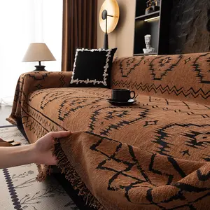 Bohemian Casual Sofa Cover, Chenille Material, Geometric Design, Scratch-Resistant, Pet-Friendly, Universal Sofa Protector, Fits 1-4 Seater Sofas