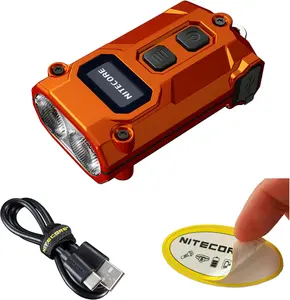 TINI 3 600 Lumen EDC Keychain Flashlight, USB-C Rechargeable Lightweight with Multiple Color Temperatures Output (Warm, Neutral White, Cool White) and NSticker (Orange)