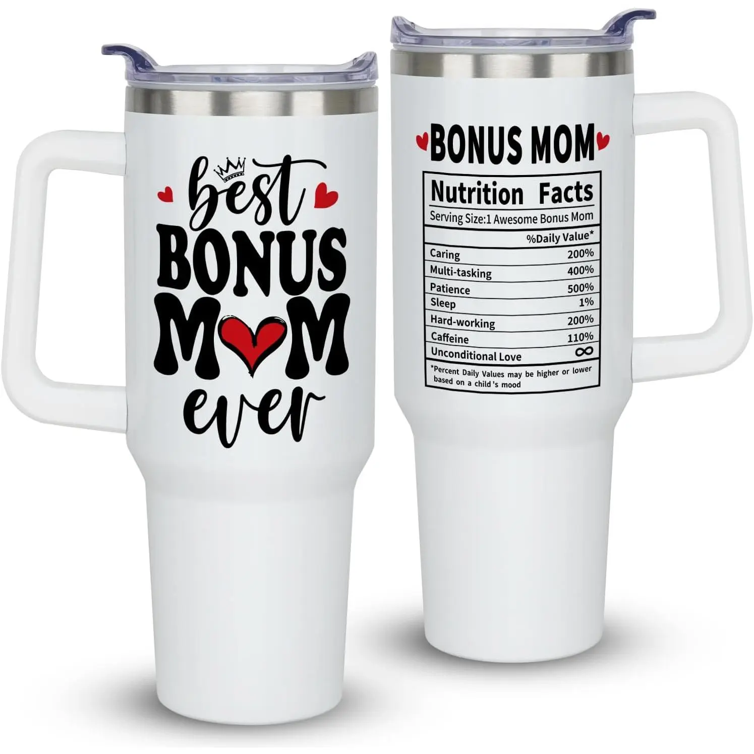 40oz Stainless Steel Double-Wall Insulated Vacuum Flask Tumbler Set - Plastic Lid, Straw, Handle Included - Funny Print Kitchenware Drinkware Mom Birthday Gifts from Kids, Flasks, Novelty