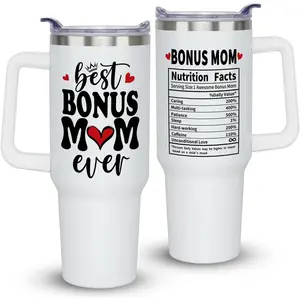40 oz Stainless Steel Portable Insulated Vacuum Flask Tumbler - Plastic Lid, Straw, Handle Included - Kitchenware Drinkware Mom Gift for Bonus Mom, Mother's Day, Birthday from Daughter Son, Flasks