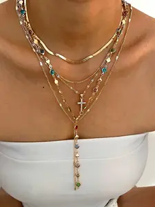Women's Y-Shape Chain Necklace Set, Vintage Elegant Design, Butterfly Heart Geometric Square Faux Pearl Rhinestone Pendant Jewelry