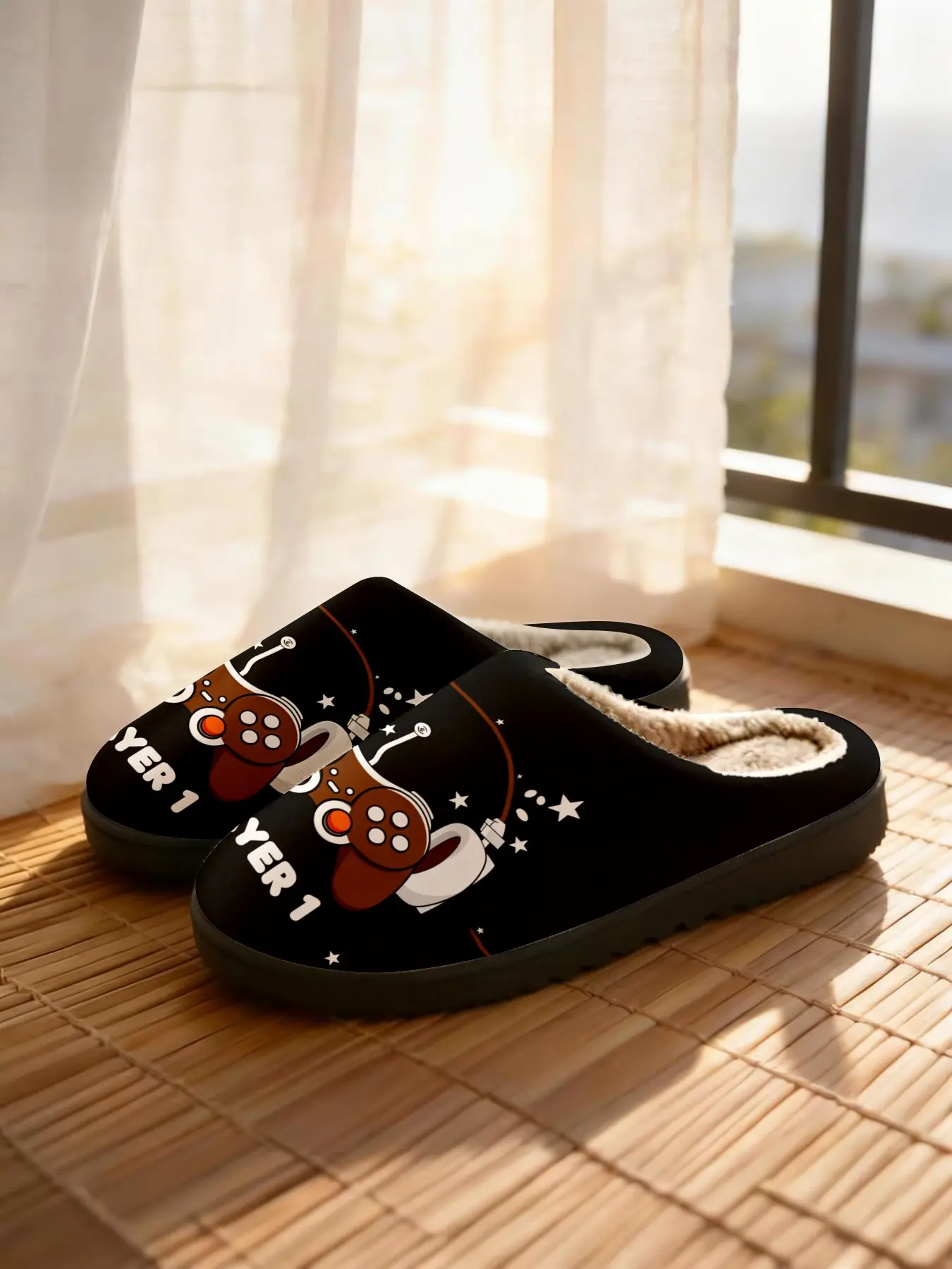 🎮 1 Pair Retro Game Controller Plush Slippers | Trendy Nostalgic Gaming Style | Cloud-Like Warm Fleece + Non-Slip Thick Sole | Eye-Catching Warm Pick for Gamers & Homebodies (Fall/Winter Home Wear)