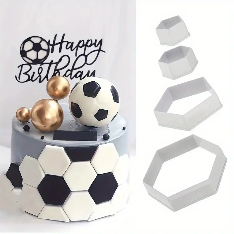 4pcs Cake Mold, Plastic Biscuit Moulding Tool, Hexagon Football Shape Cake Mold, Bakeware Supplies, Baking Tools