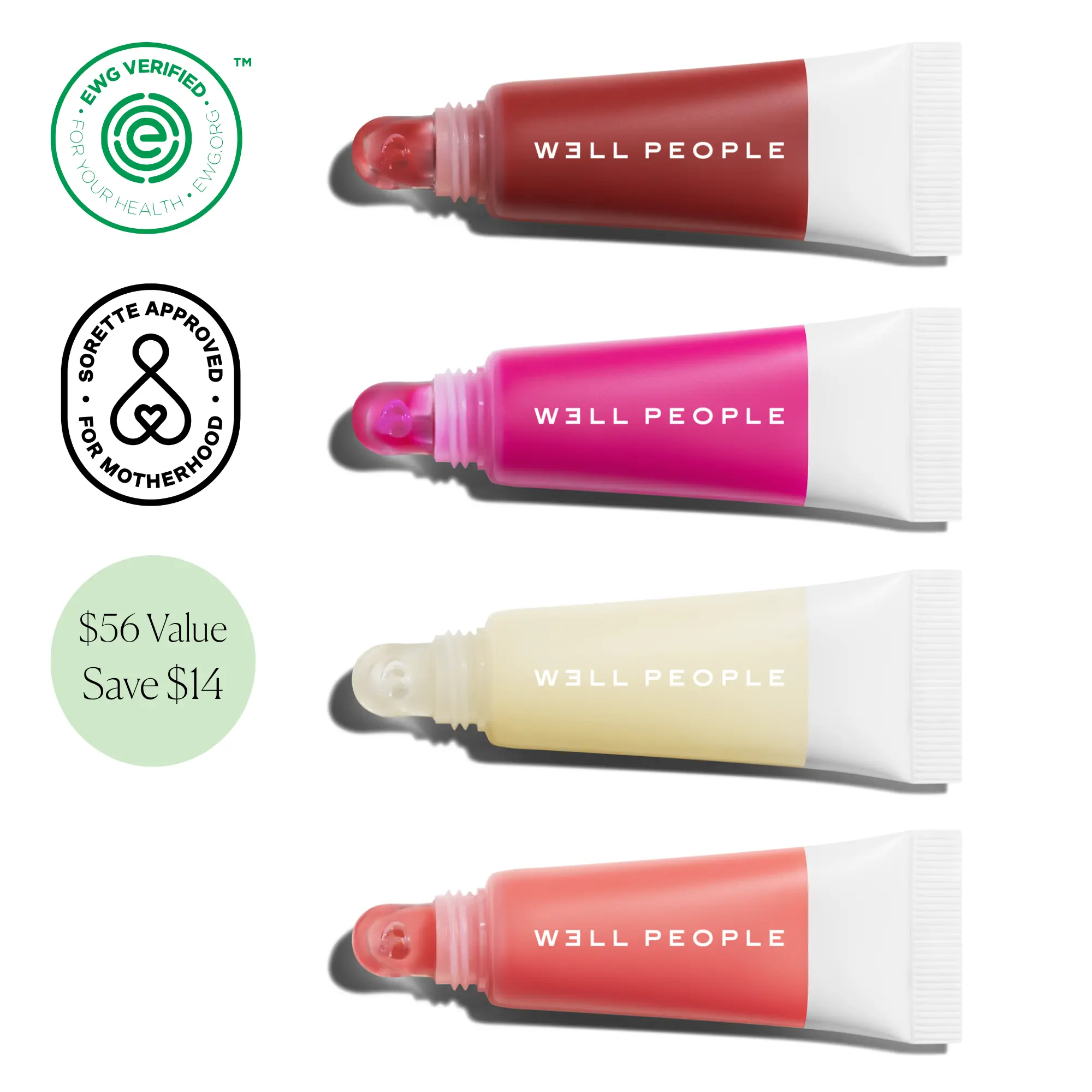 Poutlove Peptide Lip Balm Quad - Pink Grapefruit, Dragonfruit, Honey Plum, Coconut - Moisturizing tinted lip balm that helps support the lip barrier.