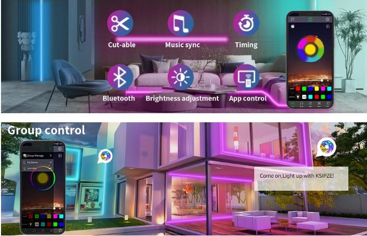 300FT (3 x 100FT) Smart RGB Led Strip Lights Color Changing Time Setting Music Sync Led Lights with both App and Remote Control,for Halloween Christmas Lights