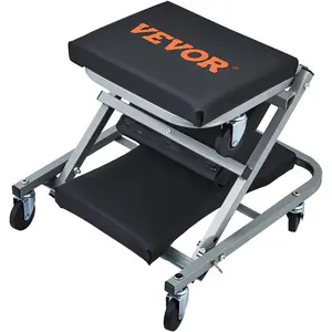 summervibes 2-in-1 Z-Creeper Seat Hardware Tools, Rolling Folding Mechanic Creeper-Stool with 6 Wheels, 300lb Capacity Low-Profile Design, Lay Down or Sit Function, for Garage Auto Repair, Black