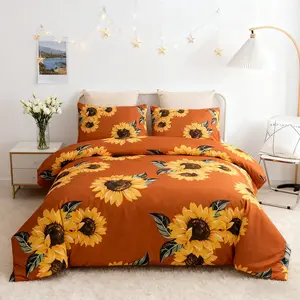 Sunflower Pattern Decorative Bedding Set, 3-Piece Includes Duvet Cover & Pillowcases No Insert, Vibrant Bedroom Decor, All-Season Use, Perfect Christmas Gift