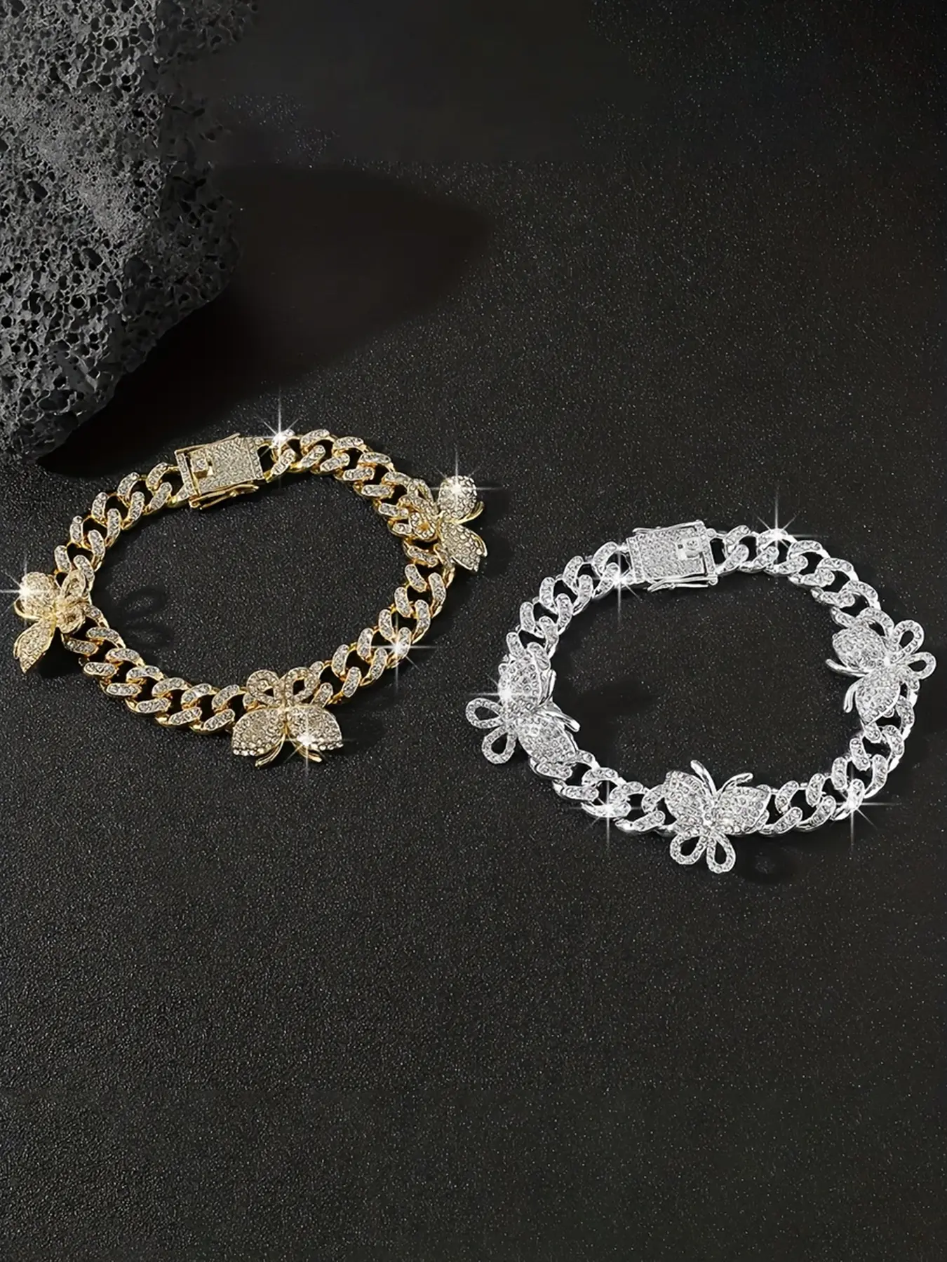 Women's Fashion Cuban Chain Anklet Ankle Bracelets with Rhinestone Butterfly Design, Elegant Foot Jewelry for Women, Stylish Accessory for Daily Wear