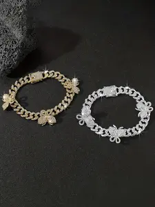 Women's Fashion Cuban Chain Anklet Ankle Bracelets with Rhinestone Butterfly Design, Elegant Foot Jewelry for Women, Stylish Accessory for Daily Wear