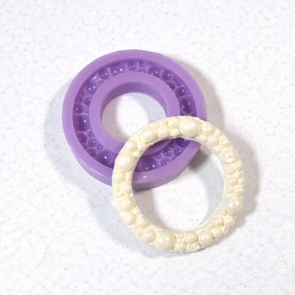 Circle of Pearls (or Bubbles?) Frame Round Silicone Mold - Made in the USA