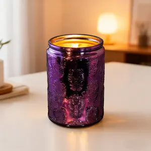 Exquisite Scented Candle Jar Gift in Purple Mercury Glass with Fir Tree Embossed Design for Cozy,Modern Scented Jar Candle - scented wax，Smokeless Scented Candles Made With 100% Soy Wax Fine Fragrance Oils And Cotton Core Wicks Free Of Harmful Ingredients