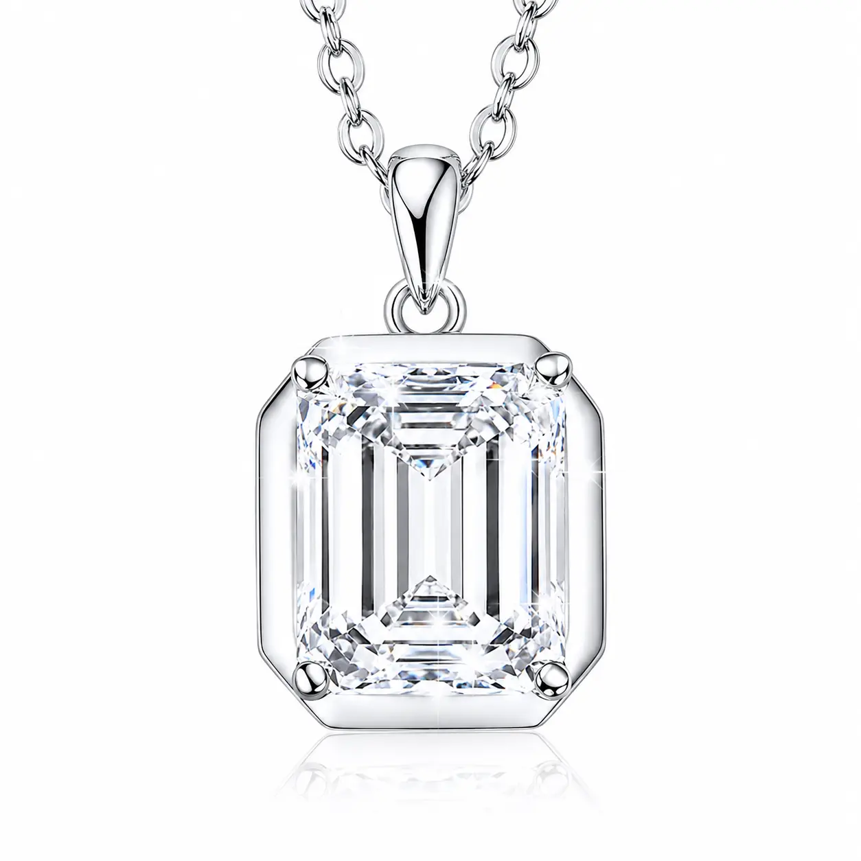 GleKey Earrings 4ct Emerald Cut Moissanite Pendant Necklace | 14K Gold Plated Solitaire Minimalist Jewelry for Women