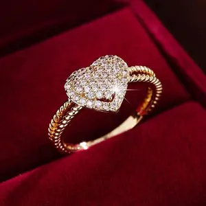 Women's Dainty Heart Zirconia Ring, Cubic Zirconia Heart-Shaped Costume Jewelry for Daily Decoration