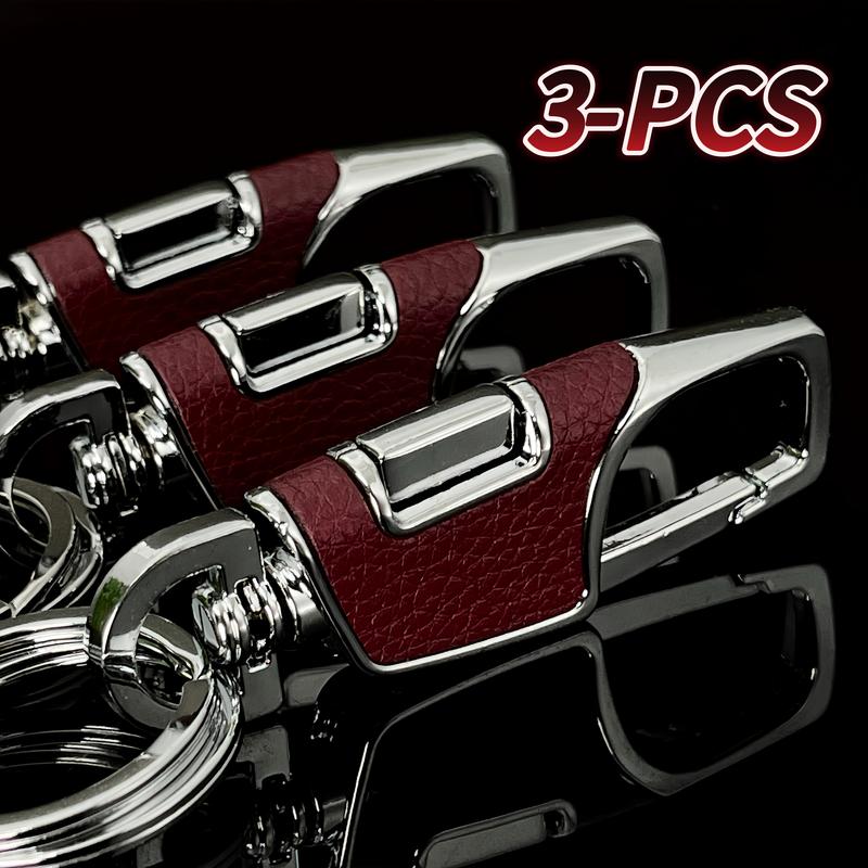 3-Pcs Metal Construction Keychain with Detachable Key Rings Stainless Steel Keychain for Car Keys Gift for Men Women Business Accessories Travel Essentials Heavy Duty PU Leather Keychain 3-Pack