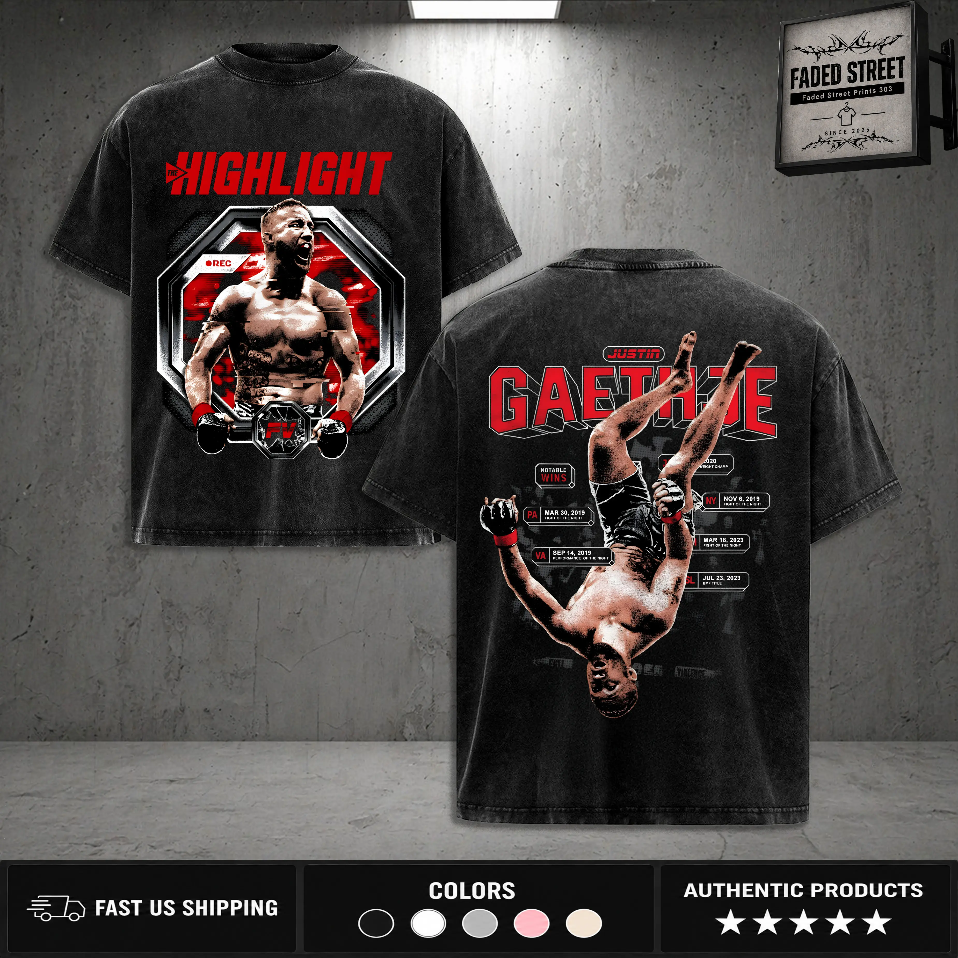 Retro BOXING JUSTIN GAETHJE Oversize UFC V2 Washed Tee, Fighter Graphic T-Shirt, Perfect Gift for Sports Fans men Fabric Menswear 90s