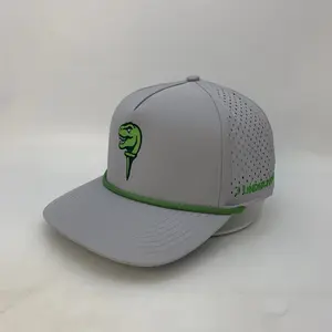 3 Under Par Co "Tee Rex" Edition Golf Hat Grey with Perforated Design and Green Trim for Optimal Comfort