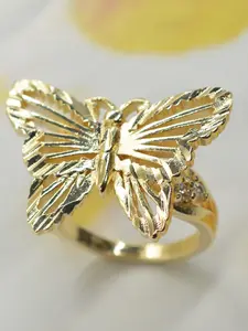 Elegant Butterfly Carved Ring for Women, 14k Gold Plated Hollow Design, Perfect Gift for Girlfriend Birthday, Daily Wear Date Party Valentine's Day
