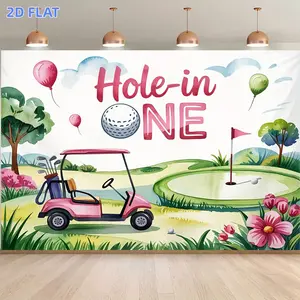 1pc 2D Flat Banner, A Colorful 2D Banner Background Featuring a 'Hole-In-One' Golf Pattern, Suitable for Photo Party Supplies, Event Decorations, Studio Props, And Ideal for Both Indoor And Outdoor Decor, High