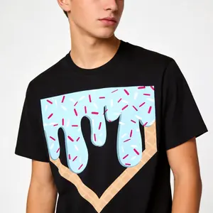 Man Baseball Ice Cream Drip Graphic Tee Moisture Wicking Breathable Casual Summer Top Sports Fan Gift Cool Youth Athletic Apparel with Baseball Bat Design Black Tshirt