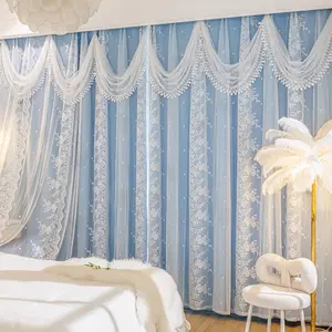 Luxury Double Layer Jacquard Blackout Curtain, Floral Drapes with Valance, Casual Style, Ideal for Living Room & Bedroom