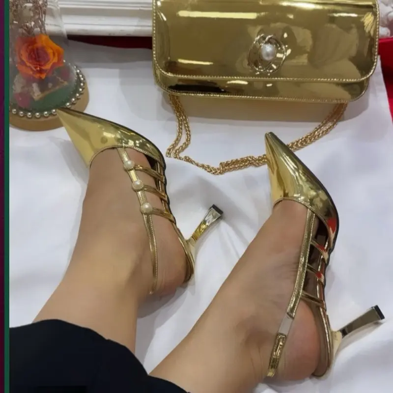 MbosluxuryBoutique Gold Sandals for Women - Elegant Wedding & Party Footwear - Comfortable Walking Shoes - Summer Nail Weight