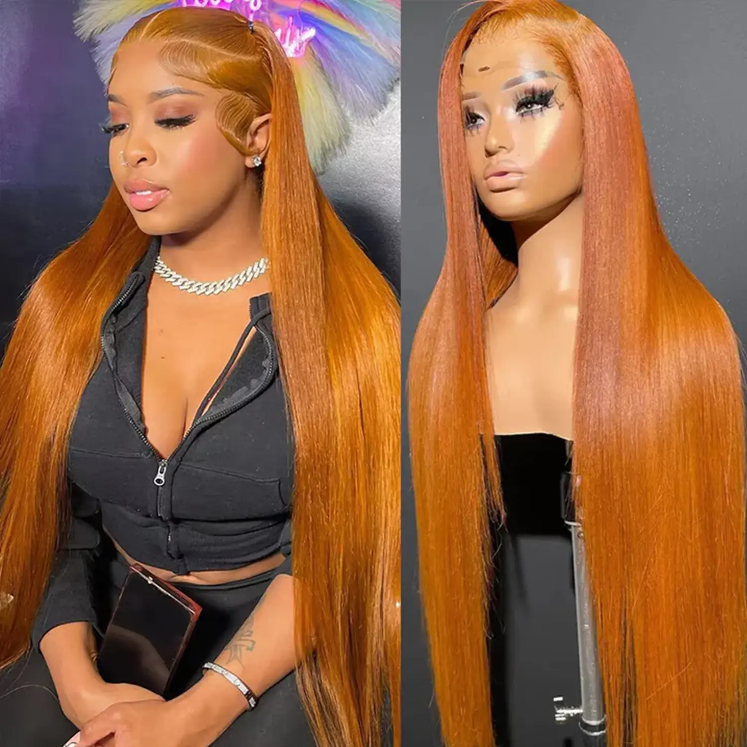 ITODAY 13x6 Ginger Orange Lace Front Wigs Human Hair Pre Plucked 180% Density Straight Ginger Wig Human Hair 13x6 HD Full Lace Frontal Wigs 26 inch