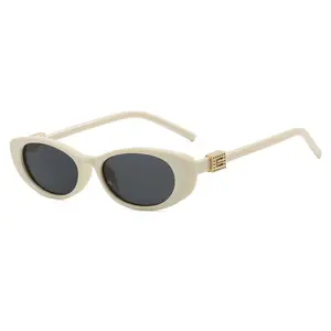 Retro Oval Sunglasses for Women with Small Faces, Vintage Cat-Eye Sun Glasses with Gold Accents