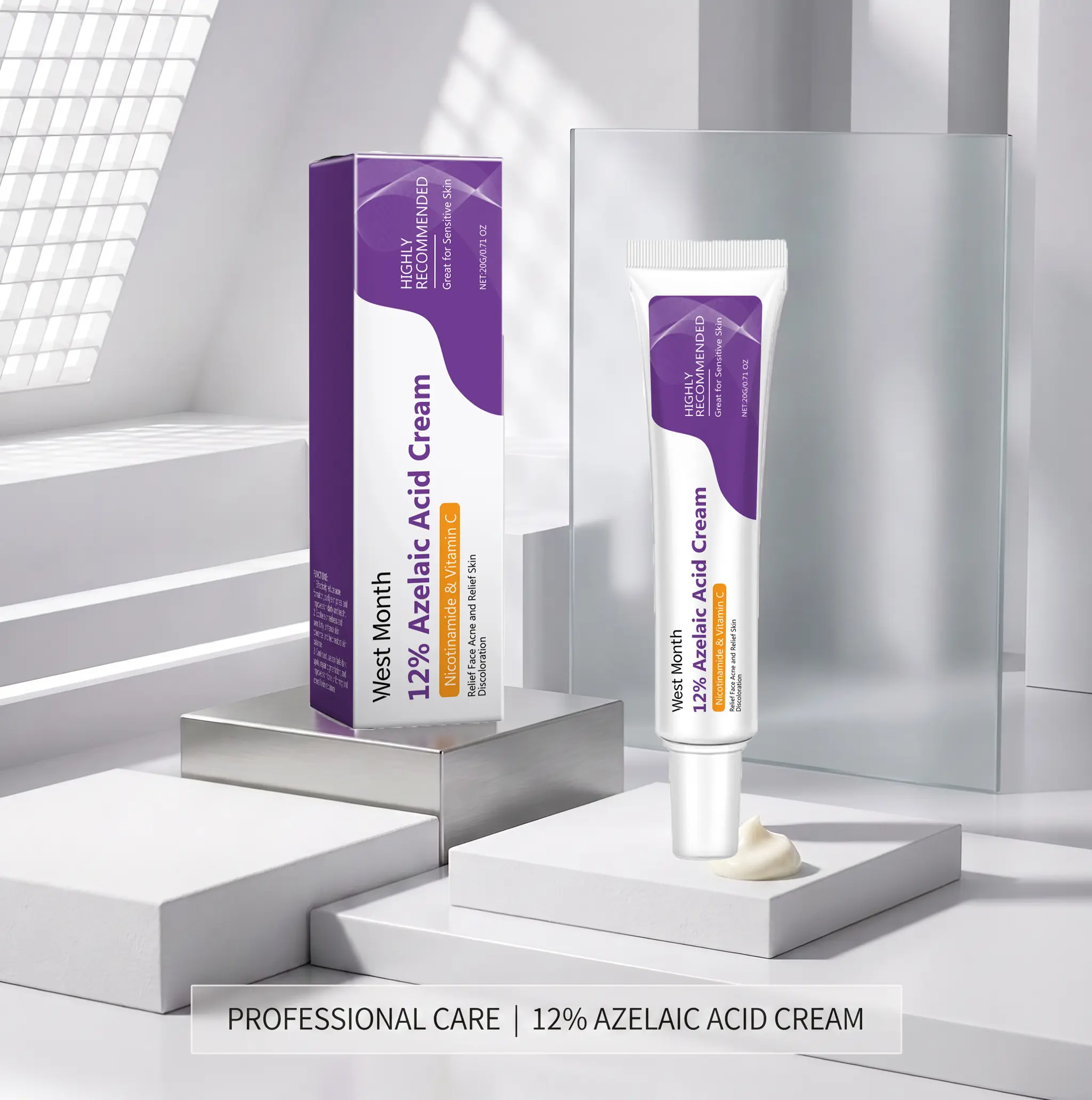 12% Azelaic Acid Face Cream - Gentle Acne Spot Treatment, Fade Dark Spots & Discoloration, Pore Purifying Repair Cream for Sensitive Skin (20g/0.71OZ)