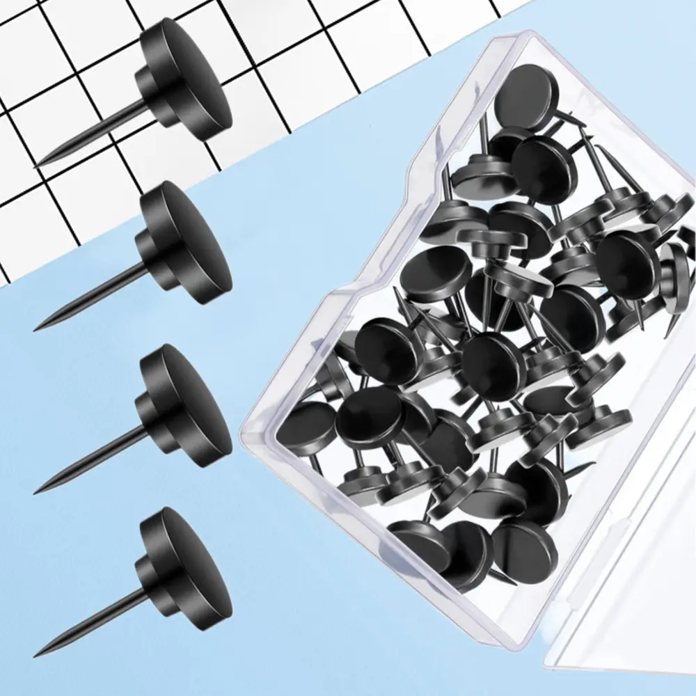 30 PCS Portable Plastic Head Steel Point Black Push Pins - Thumb Tacks with 20 lbs Capacity for Bedroom, Living Room, Classroom Wall & Bulletin Board Office Organization
