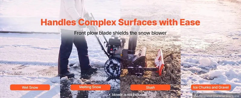 【toolupgrade】VEVOR Universal Snow Plow Kit, 22-32 in Width Adjustable Attachment for Most Snowblowers, Dual-Mode Op., Quick Detach, Foldable Steel Blade, Efficient Clearing, Black