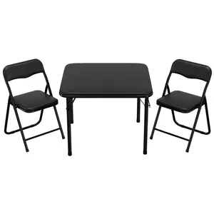 Garvee Space-Saving Kids Folding Table and Chair Set – 3-Piece Portable, No Assembly Needed – PU Cushioned Wipe-Clean Surface for Indoor/Outdoor Play, Dining & Activities