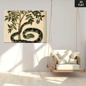 2D Flat, Wood Framed Green & Black Snake Wall Art - Chinese-Inspired Traditional Canvas Poster with Beige Wood Frame, HD Printed Reptile for Home, Office, - Sizes & Designs Available, Wall Art With Frame Included, Canvas Wall Art, Framed Wall Art	