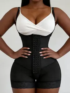 1 Count Women's Adjustable Strap Body Shaper, Fajas, Tummy Control Butt Lifting Shapewear, Open Bust Lace Trimmed Bodysuit, 4-Row Hooks Closure Jumpsuit, Suitable For Daily Wear Gym And All Occasions