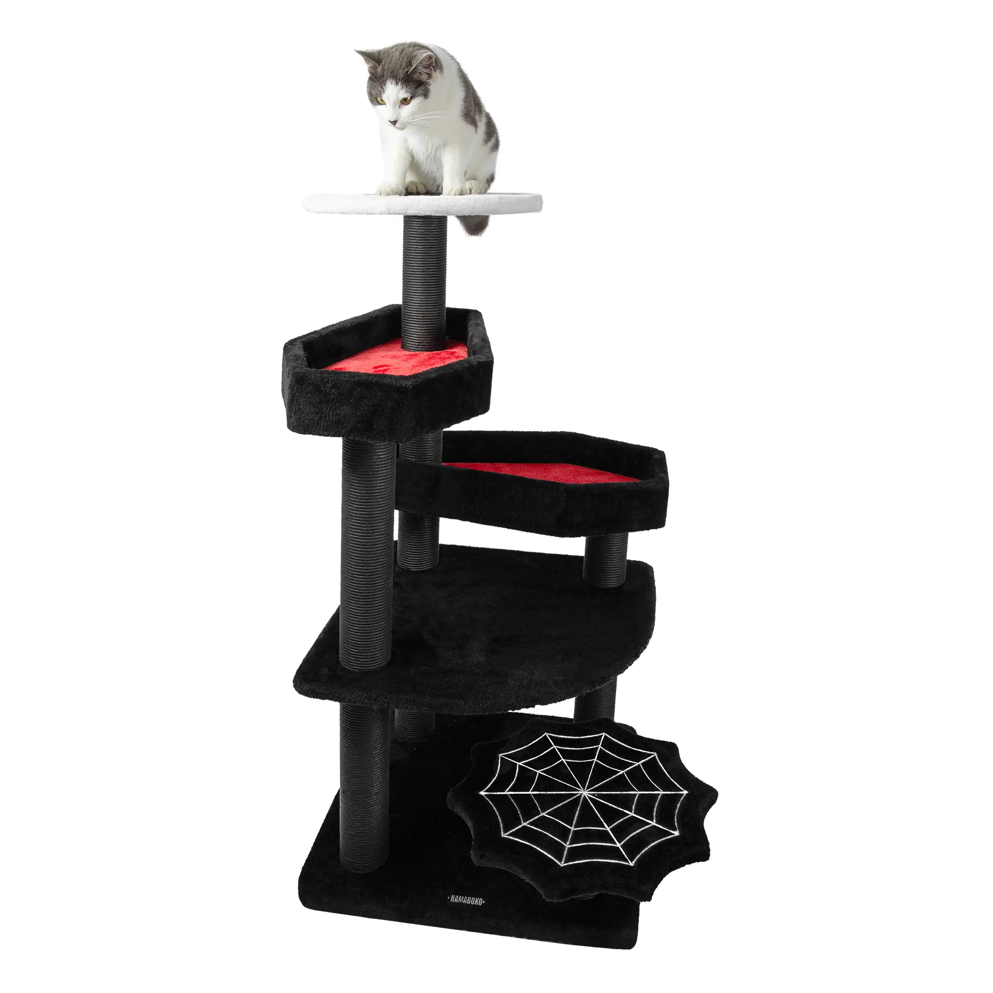 Halloween Gothic Cat Tree with Cozy Bed, Holiday Cat Tower with Scratching Posts, Plush Cat Playground for Indoor Cats, Red and White Summervibes