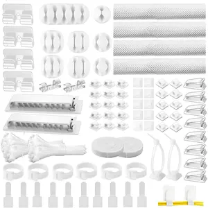 [313Pcs]  Management Kit, 67 Adhesive  Clips,  Desk Cord Organizer, 22   Strap, 4  Sleeve Split, 200 Nylon  Zip Ties with 20 Mounts for TV Office , White