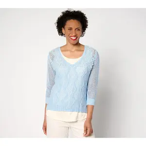 Isaac Mizrahi Live! Wavy Mesh and Charmeuse Twofer Sweater