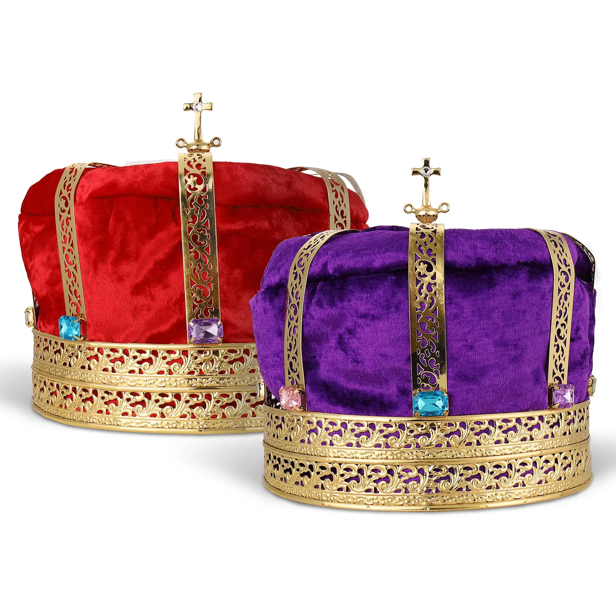 King Queen Crown - Red or Purple Felt Fabric - Costume Accessory - One Size