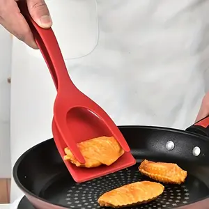 1pc Egg Spatula & Barbecue Tongs - 2-in-1 Multifunctional Non-Stick Food Flipper with Ergonomic Grip, Red & Kitchen Tool for Pancakes, Eggs, Baked Bread