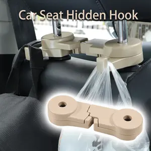 Car Seat Hidden Dual Hooks, Foldable Storage Space Saver, Easy Installation, Rear Headrest Organizer, Durable Abs Material, Fits Most Cars