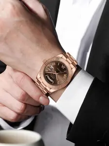 Luxurious men's fashion ladies' watches, watch, 40mm rose gold dial, stainless steel strap, rotatable quartz mechanical watch, standard water resistance function, large-sized luminous dial, top-quality style watch