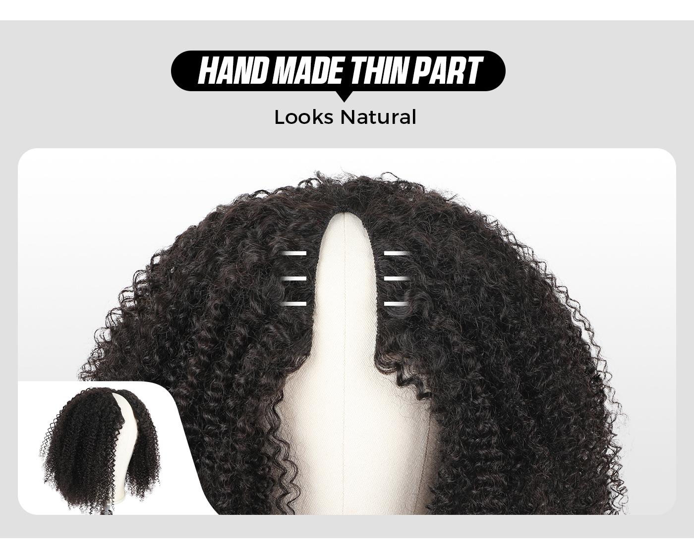 [Limited Deal] OQ HAIR Kinky Straight Hair V Part Wig With Drawstring No Leave Out Thin Part Human Hair Glueless Wigs Beginner Friendly