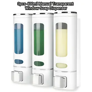 3pcs, 13.53 Ounces Large Capacity Soap Dispenser with a Visible Window, Wall-Mounted Shampoo And Shower Gel Dispenser That Requires No Drilling, High-Quality Containers for Kitchen Hand Soap And Dishwashing Liquid, Suitable for Kitchens, Bathrooms, Hotel