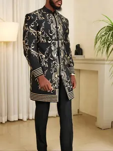 Men's Ethnic Pattern Long Sleeve Top & Pants Two-piece Set, Regular Fit Traditional Top & Pants for Party Formal Occasions, Men's Clothing for All Seasons, Fall outfit